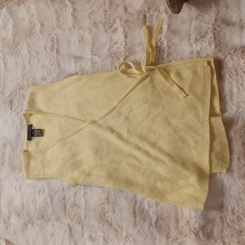Yellow wrap sweater vest wrap around with tie.